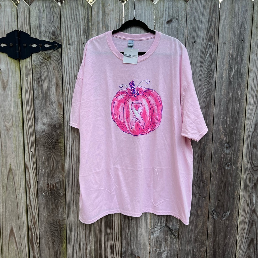 GILDAN Pink Pumpkin Breast Cancer Ribbon T Shirt Women’s 3X NWT NEW